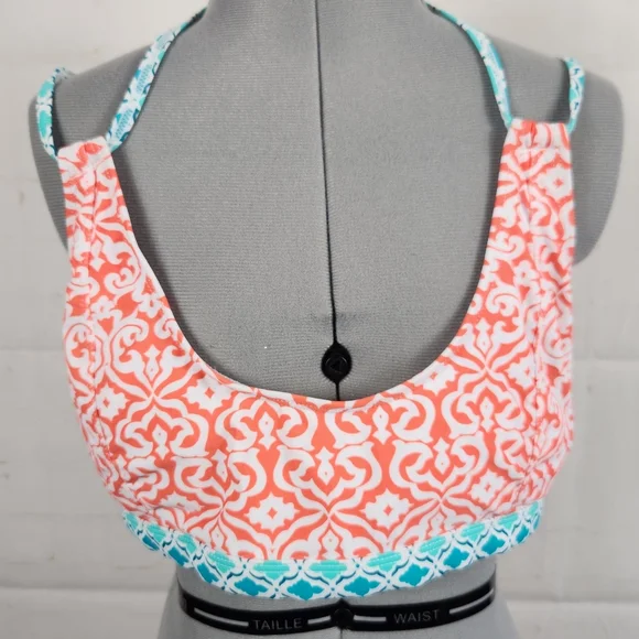 Cabana Life Preppy Beach UPF 50+ Coastal Bikini Set Swim Coral & Turquoise L - Picture 5 of 16